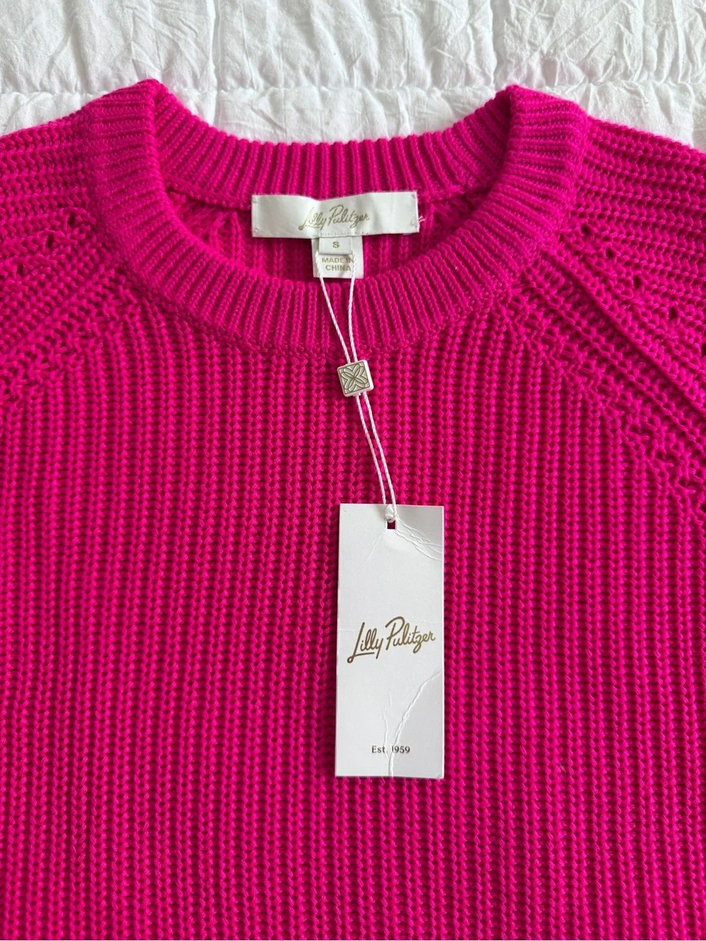 {Lilly Pulitzer} Bright Pink Ribbed Knit Crewneck Sweater | S